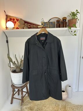 Brandon Thomas Faux Leather Trench Coat Large